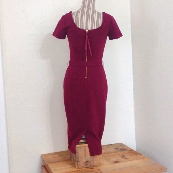 Boden Dark Pink Elsa Ottoman Ribbed Knit Body Con Sheath Dress w Belt - Picture 6 of 14